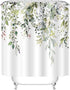 Tititex Sage Green Eucalyptus Shower Curtain, Watercolor Leaves Plant Design, 72x72 Inch with Hooks for Bathroom