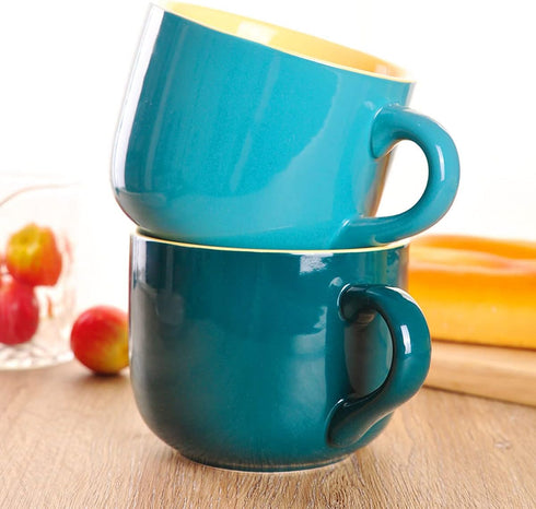 WHJY Simple Ceramic Soup Mugs with Lid, 22 oz Soup Cups with Handle, Microwave Oatmeal Bowl for Milk, Tea, Coffee, Dark