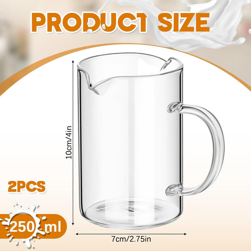 Leinuosen 2 Pcs Glass Pitcher Elegant Shaped Glass Creamer Pitcher Glass Tea Pitcher Coffee Milk Creamer Pitcher Creative Milk Frothing Pitcher Milk Frother Cup Creamer Jug (Simple Style,250ml)