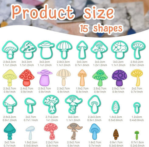 15pcs 3D ACRNIGHEET Mushroom Clay Cutters - Clay Cutters for Polymer Clay, Clay Cutters Shapes Mushroom, Cookie Cutter
