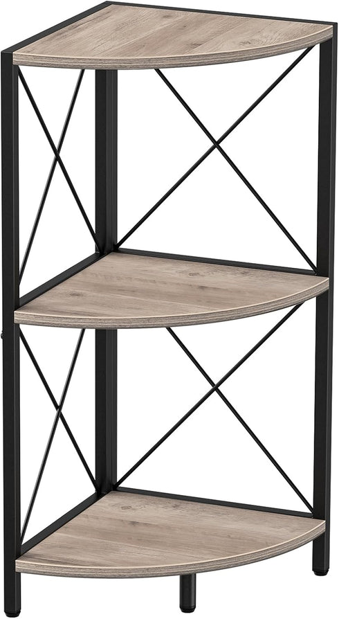 Snughome 3-Tier Corner Shelf for Desktop, Grey Freestanding Corner Storage Organizer with Metal Frame Display Rack