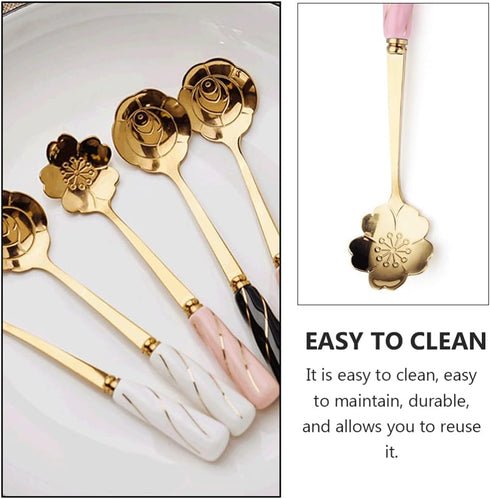 DOITOOL 4pcs Stainless Steel Coffee Spoon, Flower-Shaped Spoons, Tea Sugar Spoon, Dinner Espresso Spoons for Dessert,