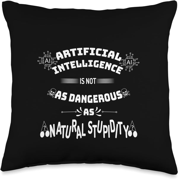 Funny AI Artificial Intelligence Tech Geek Nerd Sarcastic Throw Pillow, 16x16, Multicolor