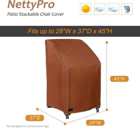 2 Pack 4-6 28 35 45 inch, NettyPro Stackable Chair Covers Waterproof Outdoor Stack Chairs Cover Patio Furniture