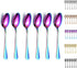 Kyraton Rainbow Dinner Spoons, 6 Pieces 7.5" Stainless Steel Table Spoons with Colorful Titanium Plating