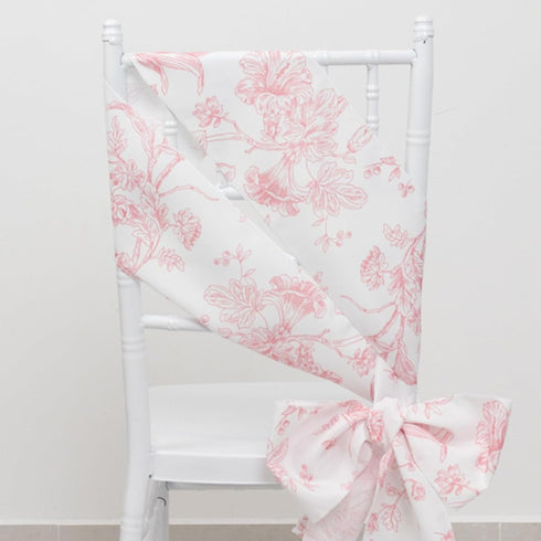 Efavormart Polyester Chair Sashes 6"x108" White Pink French Toile Floral Design -