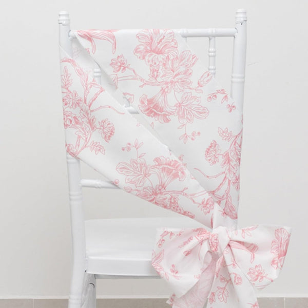 Efavormart Polyester Chair Sashes 6"x108" White Pink French Toile Floral Design -