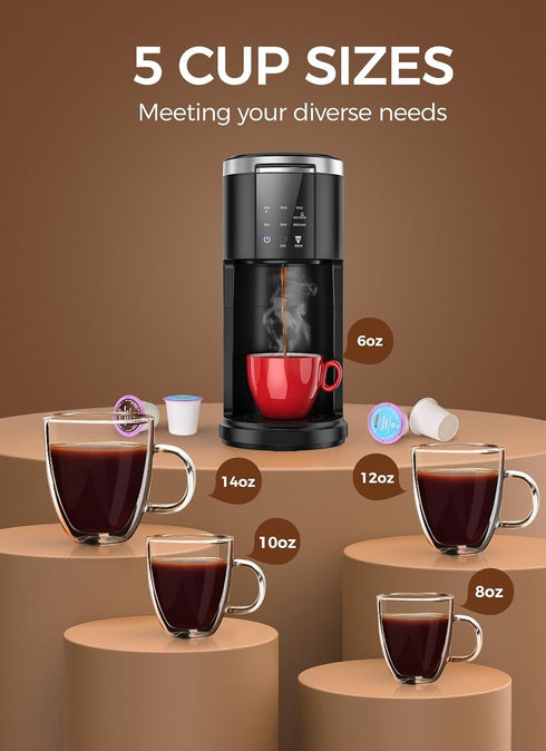 2 1 40 Oz 5 6-14 Oz, Electactic Single Serve Coffee Maker, in Kcup Pod & Ground Coffee Brewer, Removable Water Tank