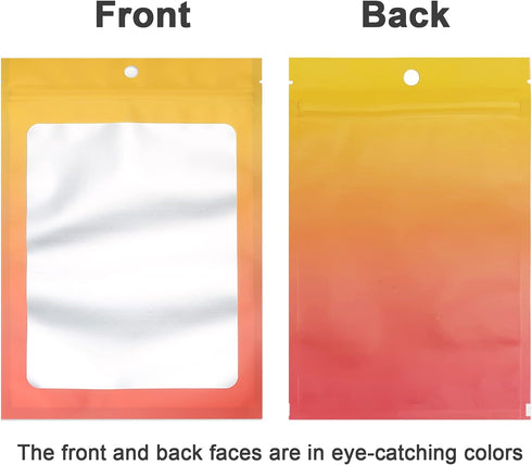 100 Pcs Resealable Mylar Ziplock Food Storage Bags, Gradient Color Smell Proof Bag with Clear Window, Packaging Pouch for Coffee Beans Candy Sample Food (Yellow Orange, 2.7 X 3.9 Inch) by Arsmat