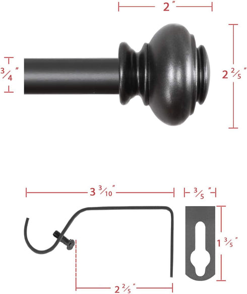 H.VERSAILTEX Adjustable Window Curtain Rods, 28 to 48 Inches, 3/4 Inch Diameter, Pewter, Classic Finials