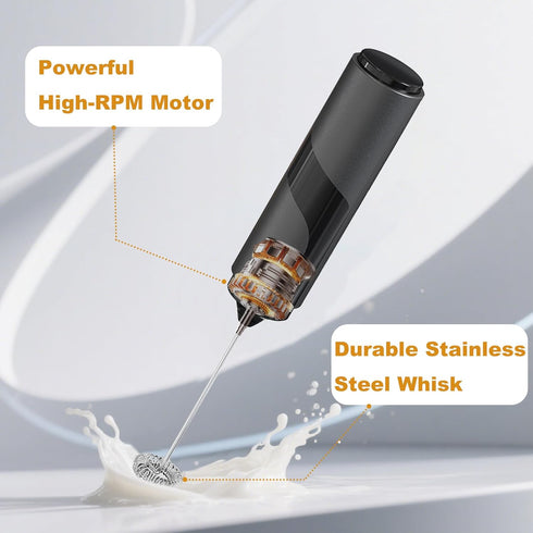 15-Second Handheld Milk Frother with Cover- Silent Drink Mixer, Travel-Ready with ABS Sleeve, Battery-Powered