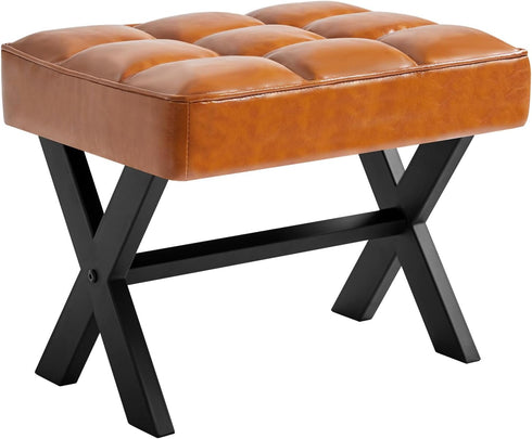 IBUYKE Small 12" H Footrest Stool, Square PU Foot Stool with Metal