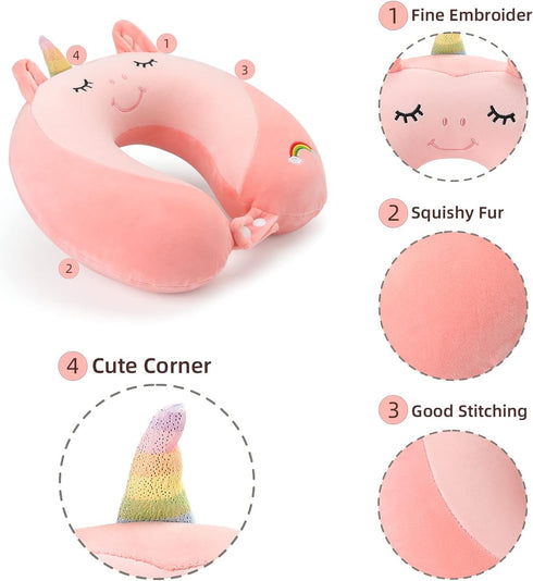 3-8 Niuniu Daddy Unicorn Kids Travel Pillows for Y/O, Travel Essentials for Road Trip Long Flight, Soft Memory Foam
