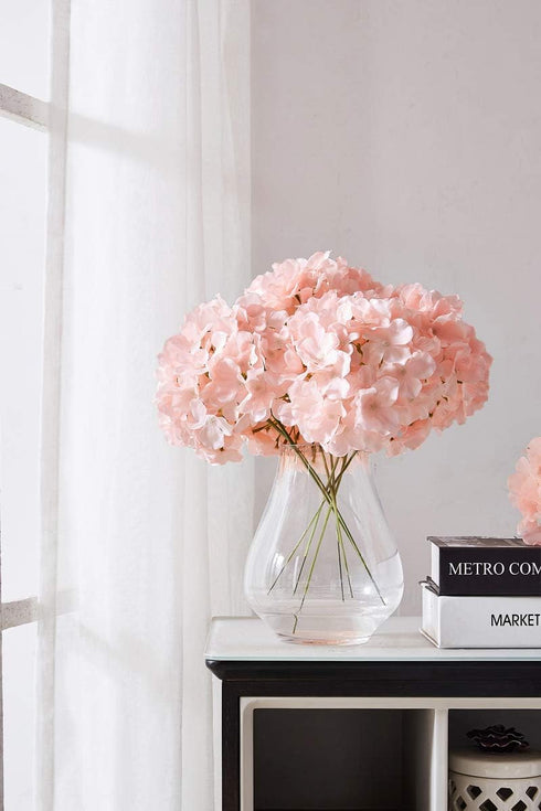 Artificial Hydrangea Flowers, 10 Fake Silk Hydrangea Heads for Wedding Centerpieces, Home Decoration with Stems