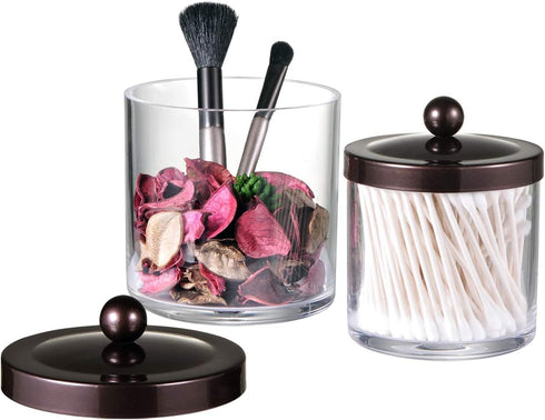 Premium Quality Plastic Apothecary Jars, Qtip Holder Bathroom Vanity Storage Organizer Canister for Cotton Swabs
