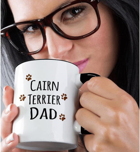 3dRose Cairn Terrier Dog Dad Mug, 11 oz, Black with Brown Muddy Paw Prints