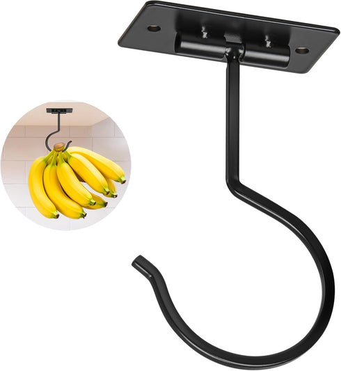 Counter Self Adhesive Banana Hook Under Cabinet Foldable Banana Hanger Black Metal Under Banana Hook to Keep Bananas