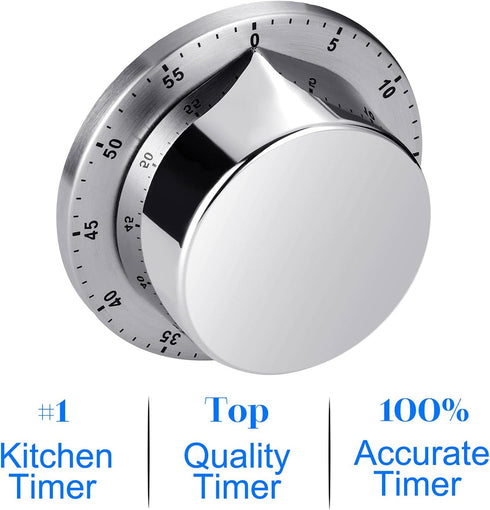 Chef Cooking Timer Clock, Kitchen Timer with Loud Alarm, 100% Mechanical - Silver, 1 Pack, Magnetic Backing, Exquisite
