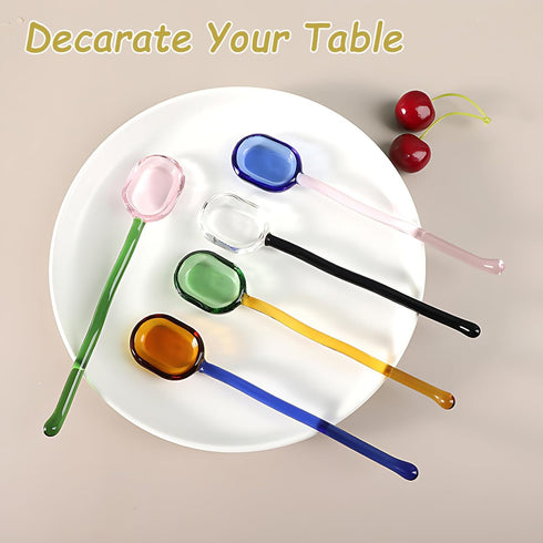 Turbokey 6.1 Inches Glass Spoons, Heat Resistant Transparent Crystal Teaspoons Mini Coffee Stirring Spoon,for Cold