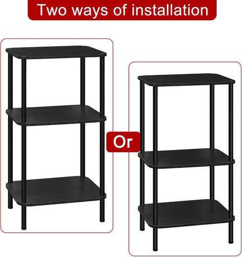 3 smusei Tier Small End Table Tall Telephone Table with Storage Shelves Black Sidetable for Small Spaces Tall Night