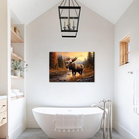 GLOKAKA Nature Moose Wall Art, Moose in the River Print, Retro Poster for Home, Office, Kitchen, and Bar