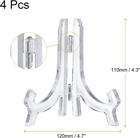 uxcell 4pcs 4.3" Easel Plate Holder, Plastic Folding Display Stand Clear for Decorative Picture Frame