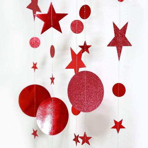 Decor365 Twinkle Star Garland Glitter Red Party Decorations, Star Banner Ceiling Hanging Streamer for Birthday