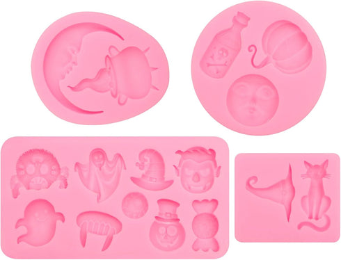 Halloween Candy Molds, Pumpkin Skull Ghost Silicone Molds for Cake Decorating and Fondant Cupcake Topper