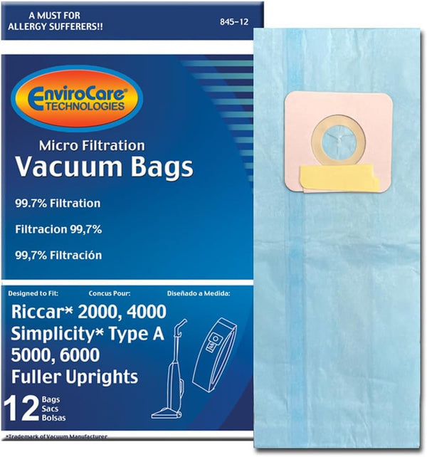 EnviroCare Replacement Micro Filtration Vacuum Cleaner Dust Bags, 12 pack for Riccar and Simplicity