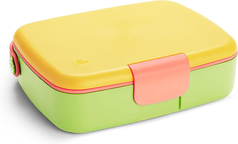 Munchkin Lunch Bento Box for Kids - Includes Stainless Steel Utensils, BPA-Free, Pink/Green/Yellow, 18 Months and Up