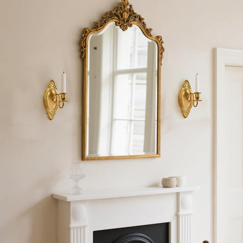 Set Gold Candle Sconces of Two, Brass Color Victorian Royal Wall Sconce, Metal Rustic Candle Holder Baroque Home Wall