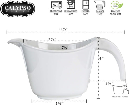 Reston Lloyd 2 QT Batter Bowl with Pour Spout, Non-Slip Base, Ergonomic Handle, White
