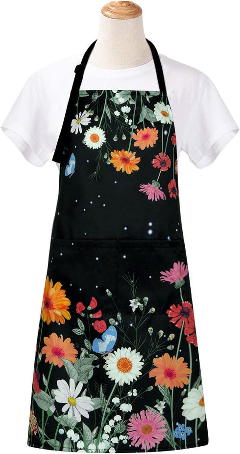 ASPMIZ Floral Apron for Adults - Waterproof Women Apron with 2 Pockets, Flower Cooking Apron, Gifts BBQ Grill