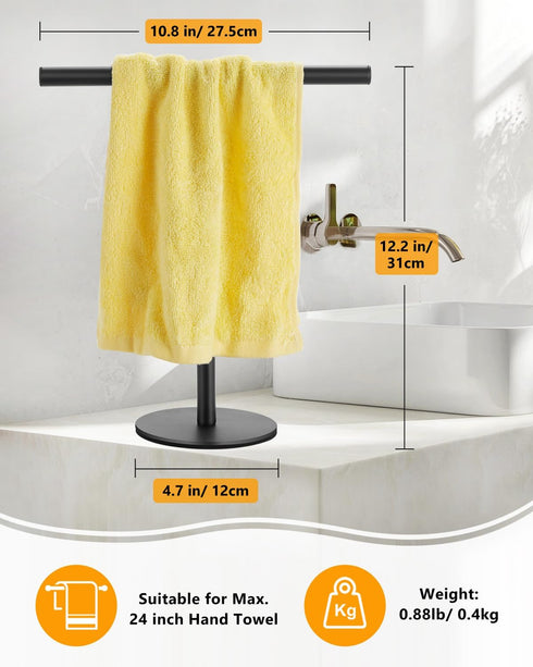 Hand Towel Holder for Bathroom, T-Shape Free Standing Towel Rack Stand, Matte Black Waterproof Hand Towel Rack for Bathroom Kitchen Countertop by DECLUTTR