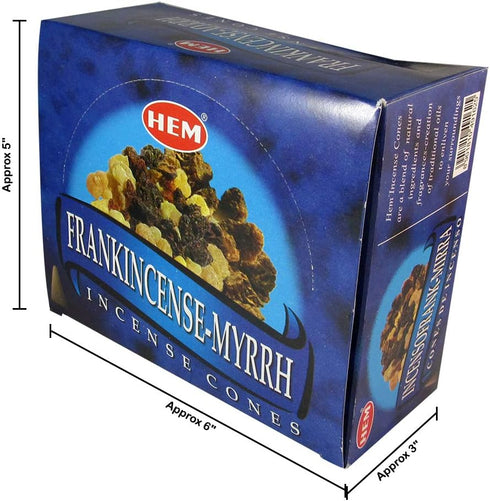 Hem Frankincense and Myrrh Incense Cones, 120 Cones (12 Packs), Natural Aromatherapy for Meditation