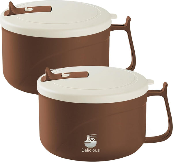 Microwave Ramen Bowl with Handles, 304 Stainless Steel Liner, Large Soup Cups for Ramen, Noodle, Cereal, 42 oz