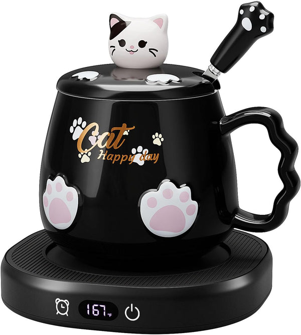 Bgbg Coffee Mug Warmer & Cute Cat Mug Set, Beverage Cup Warmer for