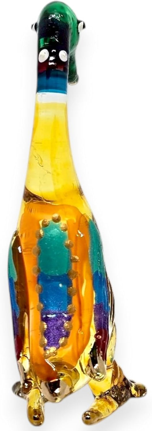 Tiny 2½" High Multicolor Standing Goose Figurine - Miniature Hand Blown Painted Glass Birds Decorative Collectible