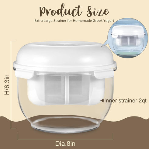 Aastrogleam 2QT 2025 Greek Yogurt Strainer, Greek Yogurt Maker with Ultra-Fine Mesh Basket, Upgraded BPA-Free Strainer