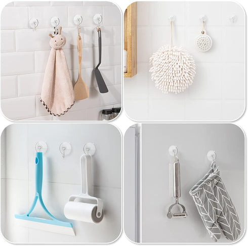HangerSpace Suction Cup Hooks, 12 Pack Upgrade Clear PVC Window Suction Cups with Metal Hooks for Kitchen Bathroom