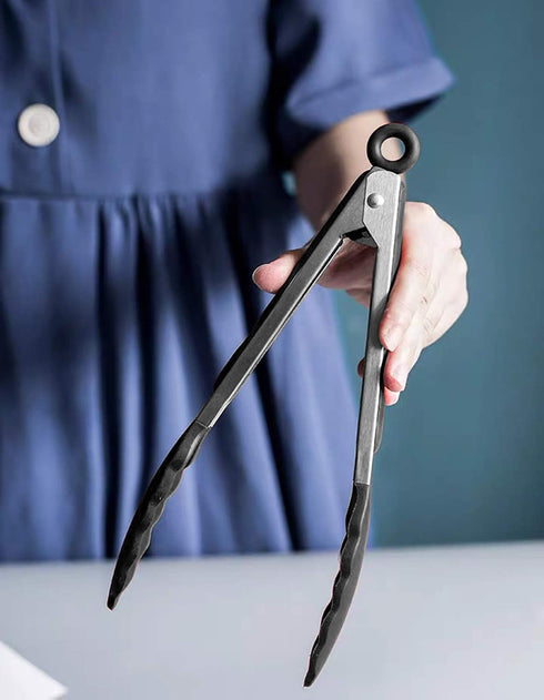 9-Inch Silicone Serving Tongs, Set of 3, Black, White, Gray