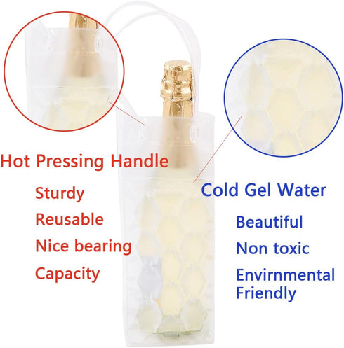 Ice Wine Bag, Wine Cooler, Wine Cooler Refrigerator, Wine Bottle Cooler, Portable Folding Transparent Wine Bag, Suitable for Champagne or White Wine, Chilled Beer, Parties, Wine Cooler Bucket(a pair) by Soulagers