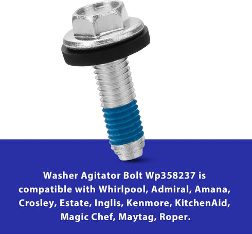 Clothes Washer Machine Agitator Bolt with Rubber Gasket, Compatible with Whirlpool, 2 PACK