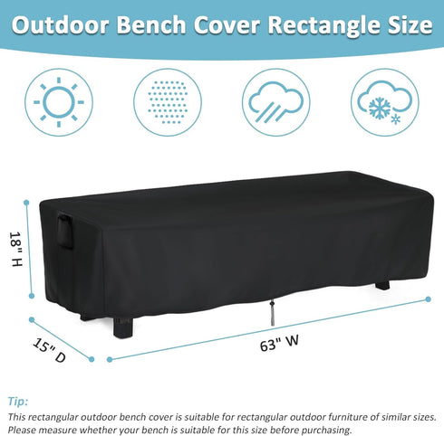 63" 15" 18" Kingling Outdoor Bench Cover Rectangle, Wood Bench Cover Waterproof Patio Bench Covers for Outdoor