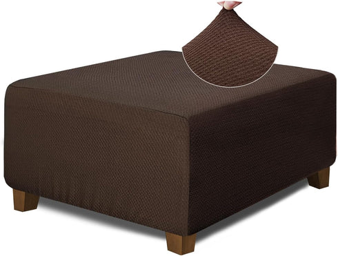 NeColorLife Square Ottoman Cover Jacquard Fabric Slipcover Thick Stretchable Footrest Stool Covers