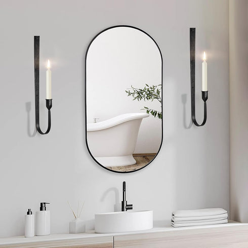 SHOHAYTO Set 2, Black Wall Candle Holder of Metal Wall Mount Candle Sconces Holder, Modern Wall Decoration for Living