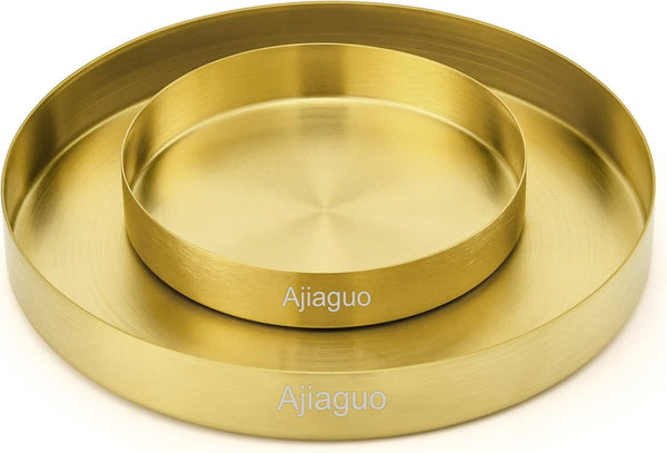 Ajiaguo Gold Tray Round Serving Platter - Metal Decorative Plate for Bar Club