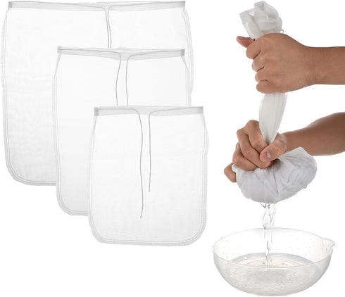 COMNICO Nut Milk Bag, 3 Pack reusable Nylon Cheesecloth Fine Mesh Cheese Bags