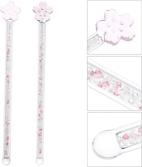 Toyvian 2pcs Glass Stirring Rod, Reusable Coffee Stirring Swizzle Stick with Cherry Blossom Head for Coffee Beverage