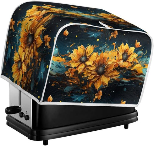 Plus Size 4 Slice Toaster Cover Splash Oil Painting Sunflower, Dust Protection for Microwave Oven (16x16") 2PCS